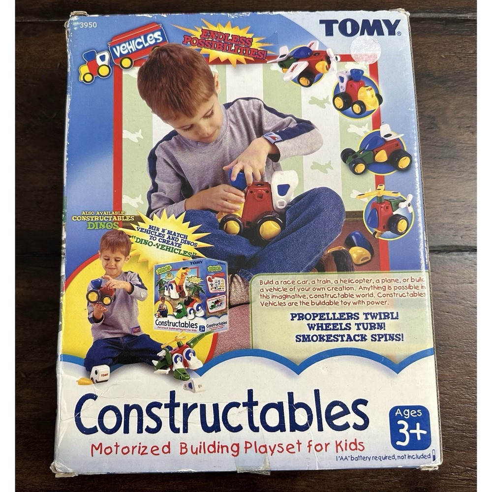 Vintage TOMY Constructables Vehicles #3950 Motorized Building Playset Complete